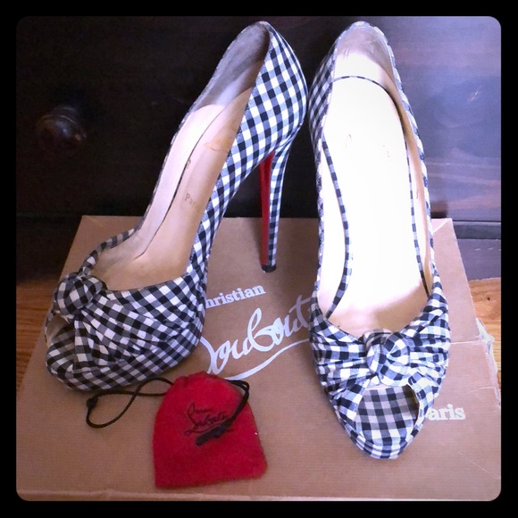 Christian Louboutin Shoes - CL Gingham pattern black and white peep toe